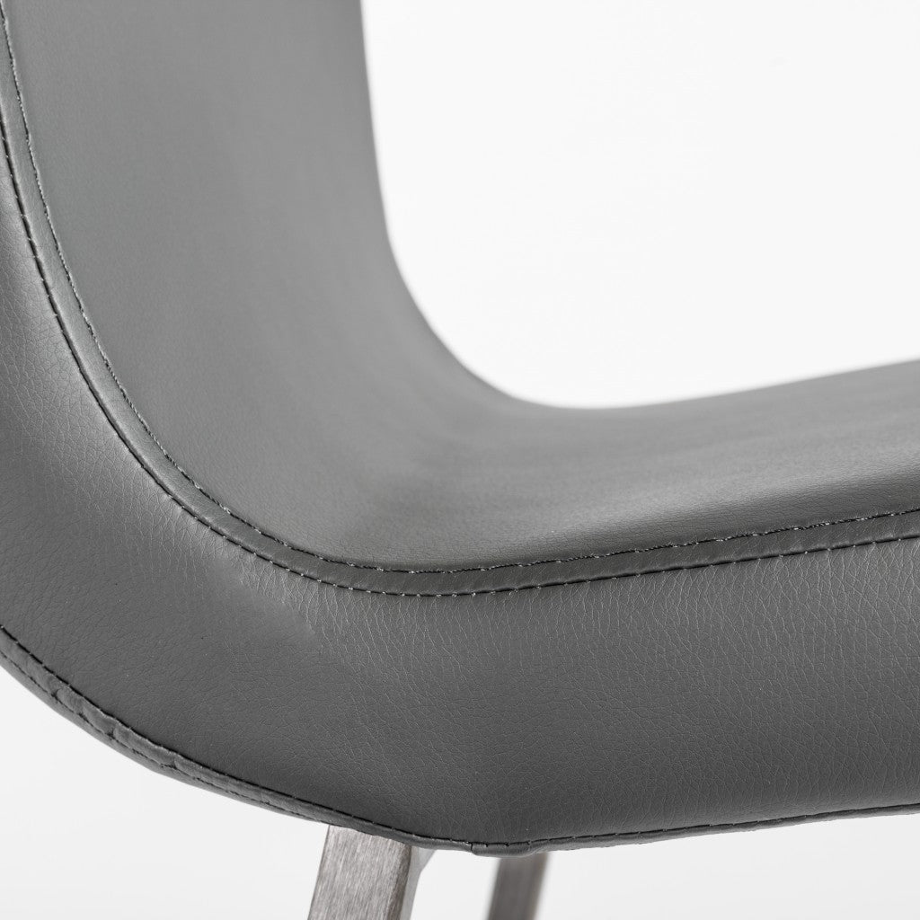Set of Two 26" Gray And Silver Faux Leather Low Back Counter Height Bar Chairs