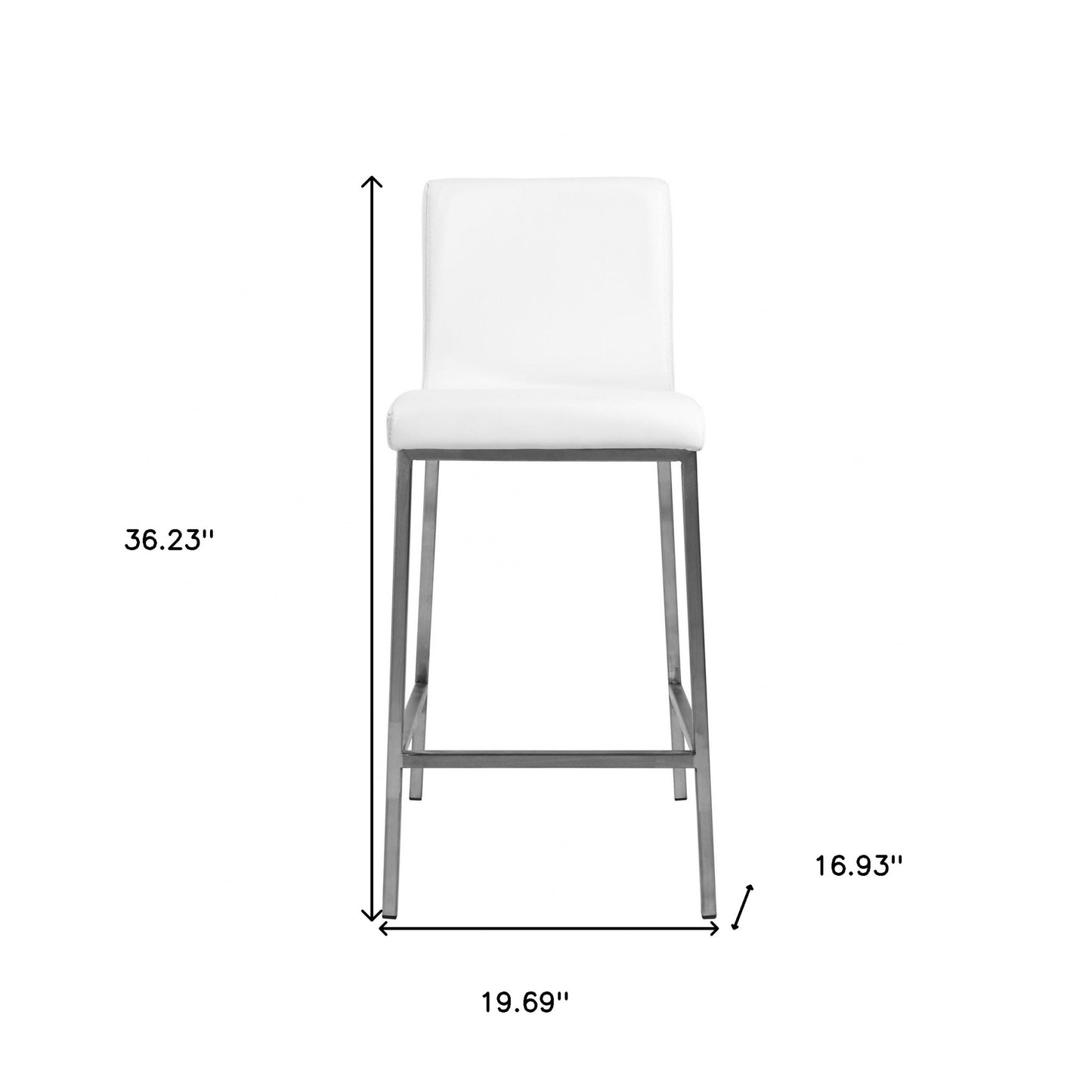 Set Of Two 36" White And Silver Steel Low Back Counter Height Bar Chairs With Footrest