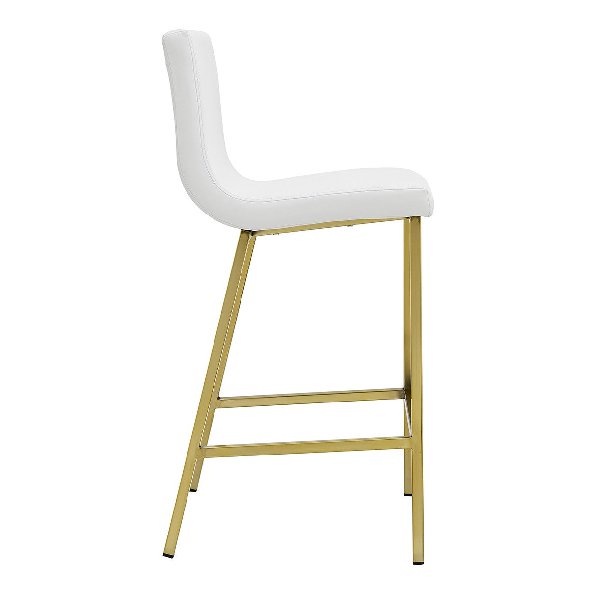 Set Of Two 36" White And Gold Steel Low Back Counter Height Bar Chairs With Footrest