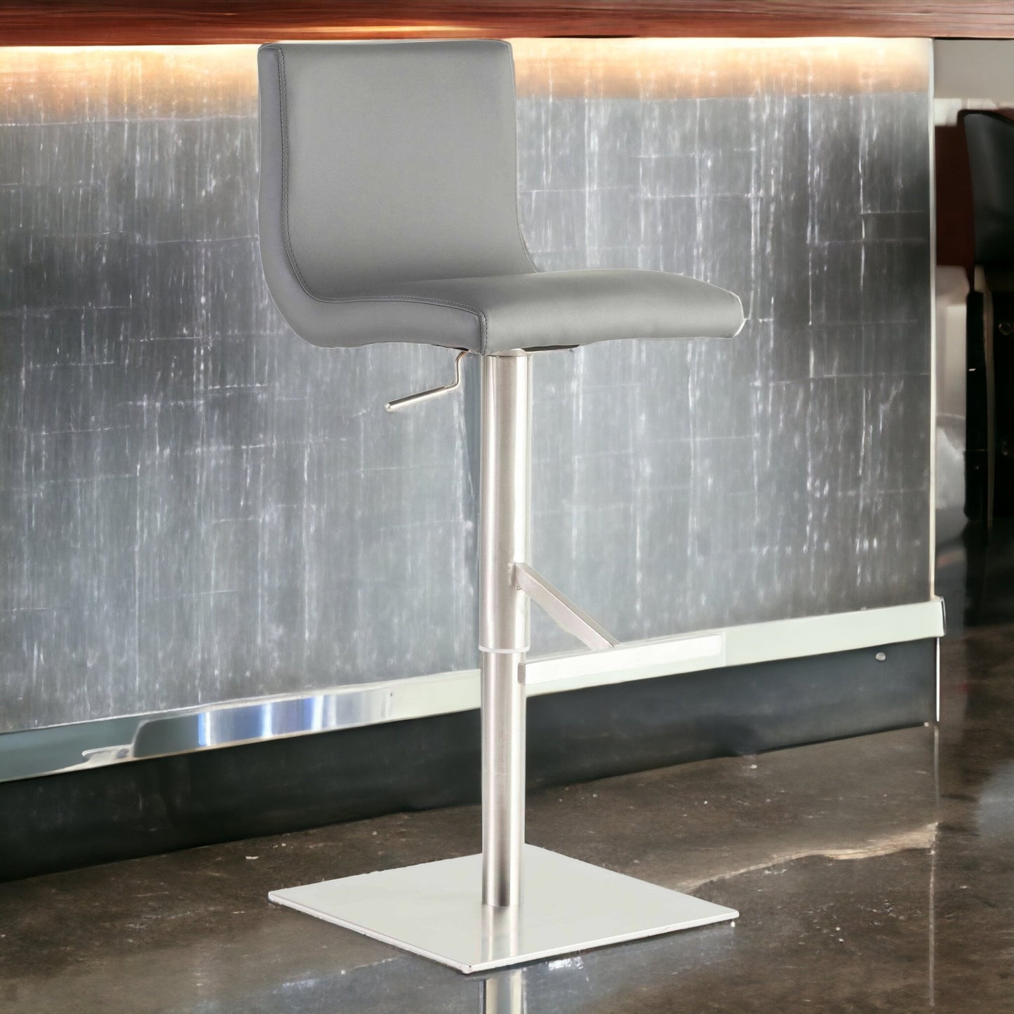 42" Gray And Silver Steel Swivel Low Back Bar Height Chair With Footrest