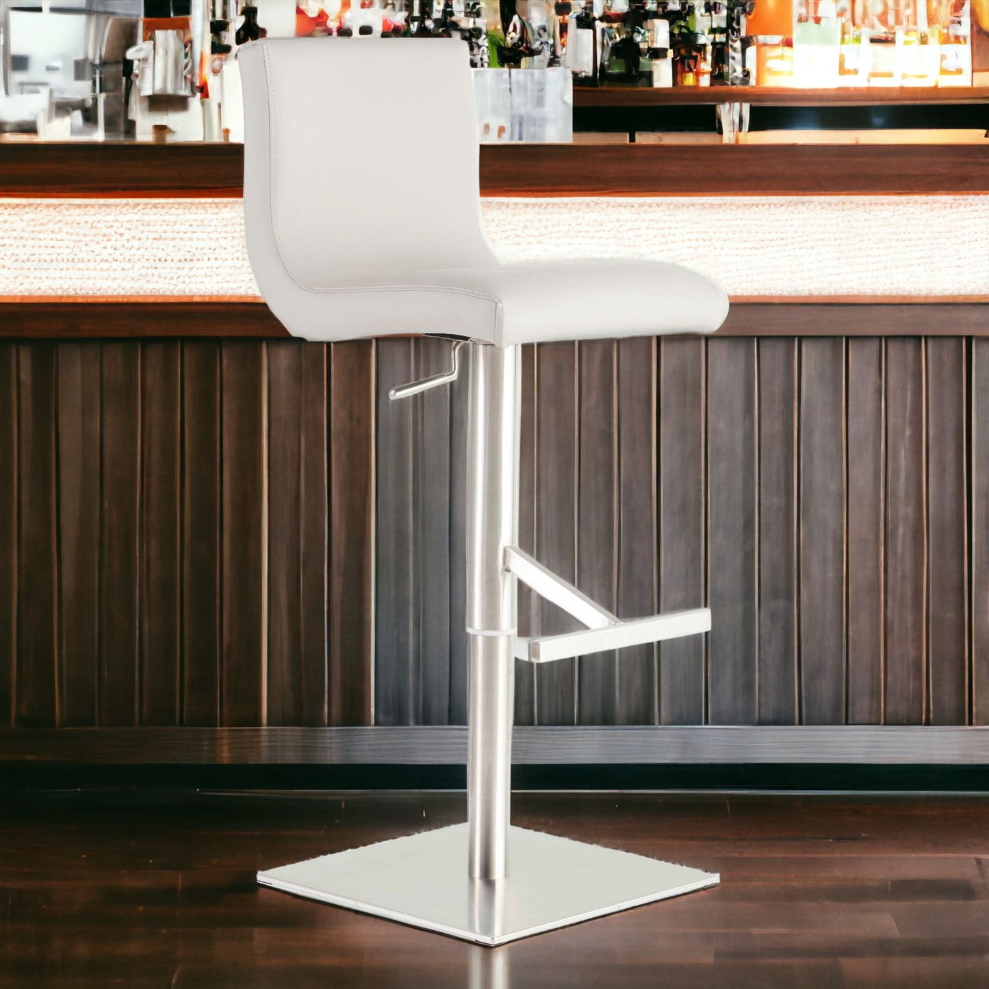 42" White And Silver Steel Swivel Low Back Bar Height Chair With Footrest