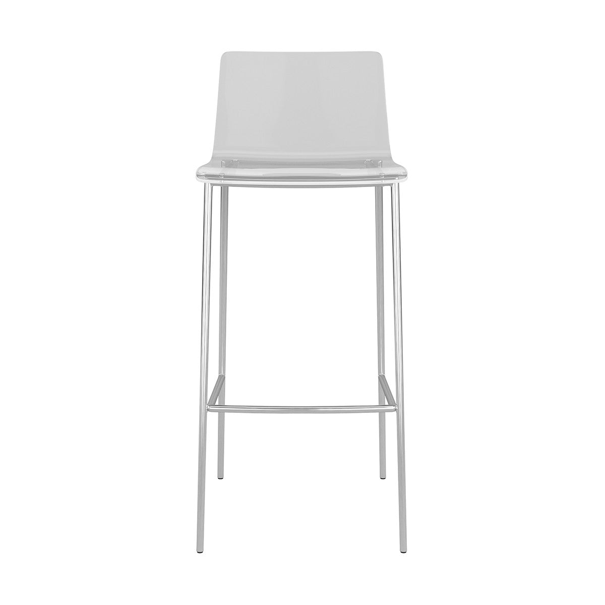 Set of Two 30" Clear And Silver Plastic Low Back Bar Height Bar Chairs With Footrest