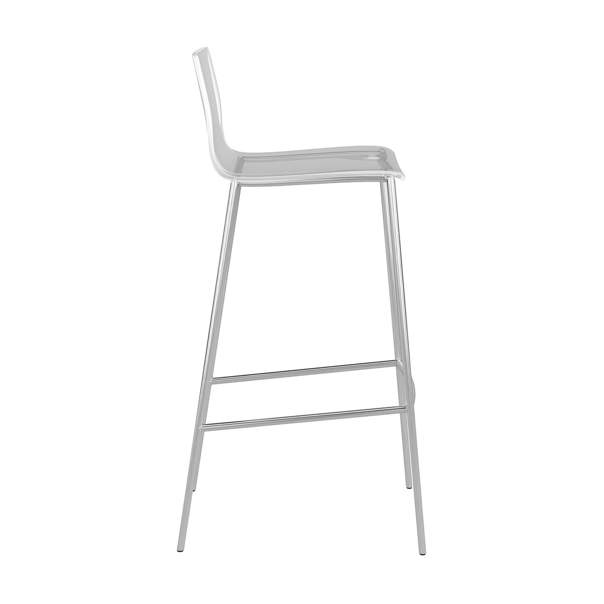Set of Two 30" Clear And Silver Plastic Low Back Bar Height Bar Chairs With Footrest