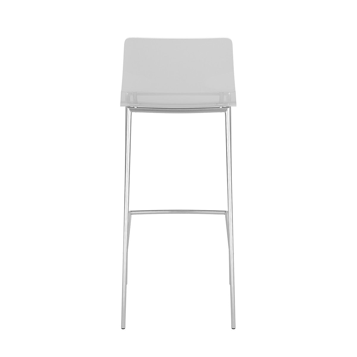 Set of Two 30" Clear And Silver Plastic Low Back Bar Height Bar Chairs With Footrest