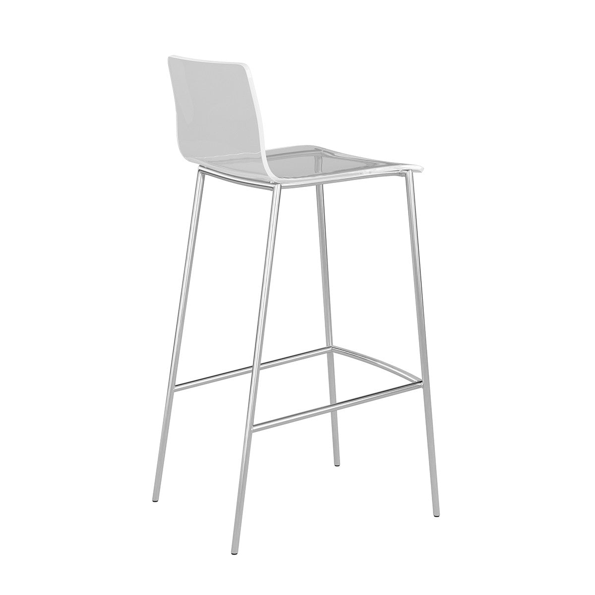Set of Two 30" Clear And Silver Plastic Low Back Bar Height Bar Chairs With Footrest