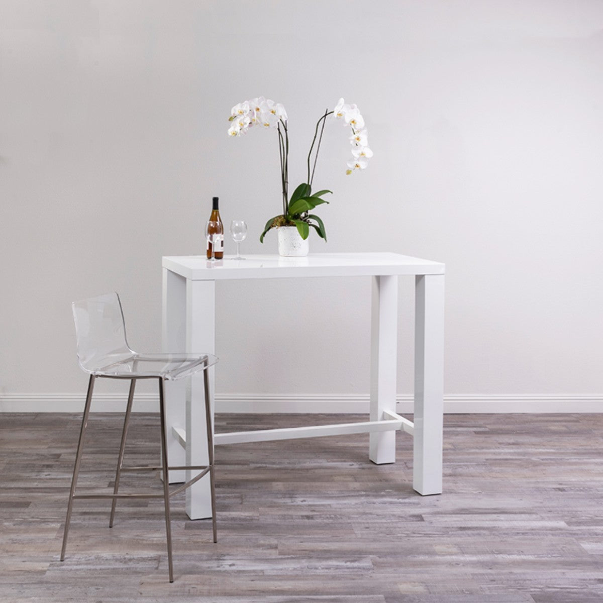 Set of Two 30" Clear And Silver Plastic Low Back Bar Height Bar Chairs With Footrest