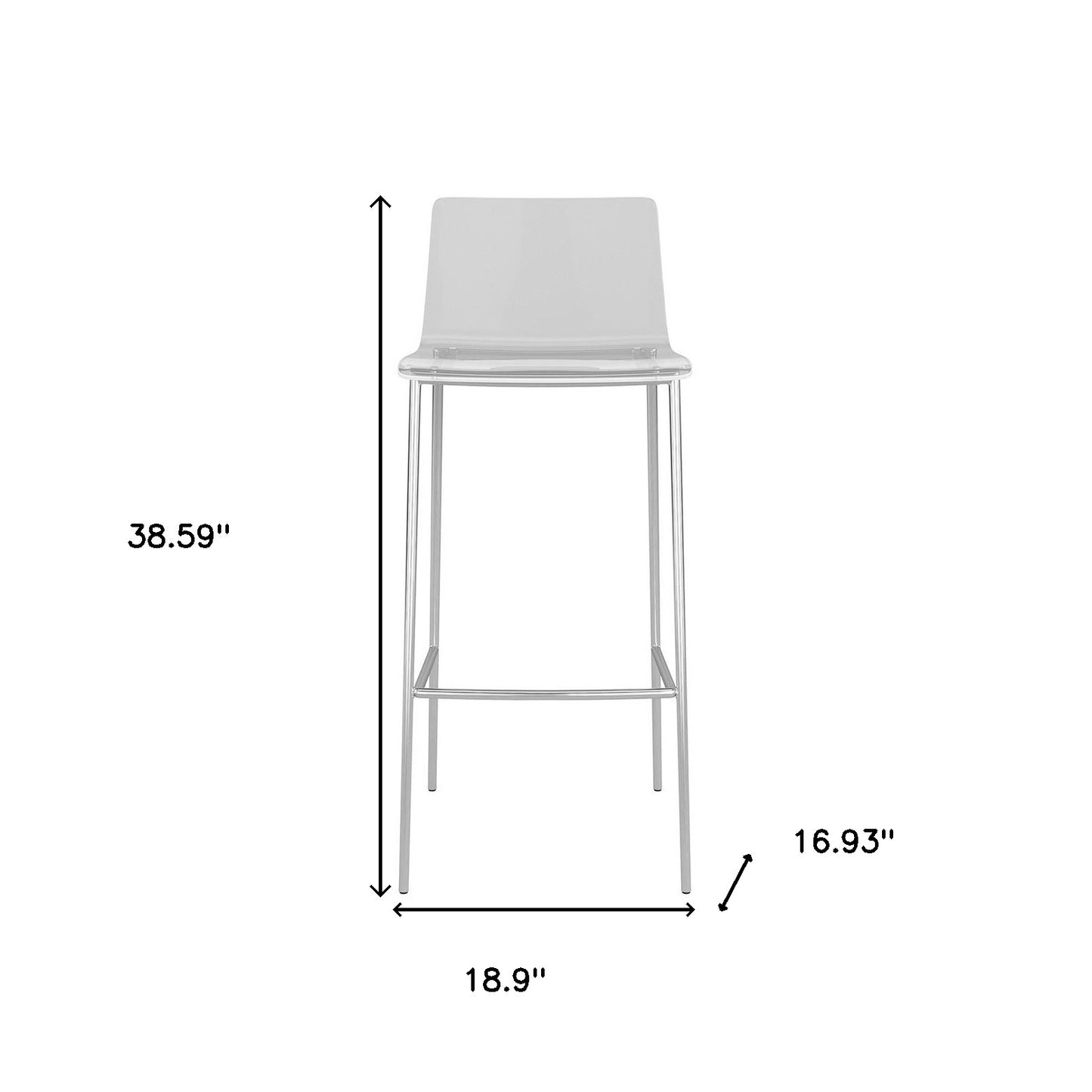 Set of Two 30" Clear And Silver Plastic Low Back Bar Height Bar Chairs With Footrest