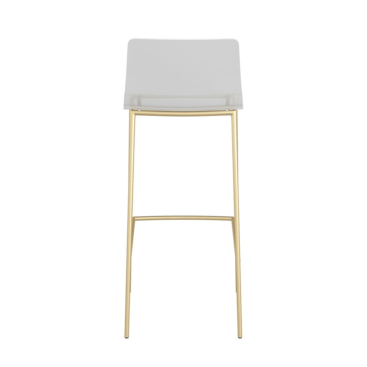 Set of Two 30" Clear And Gold Plastic Low Back Bar Height Bar Chairs With Footrest