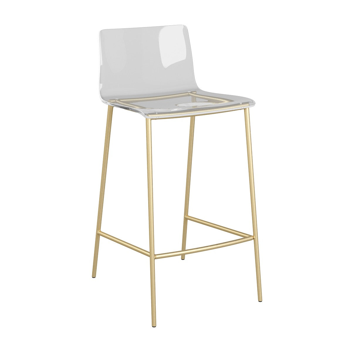 Set Of Two 35" Clear And Gold Metal Low back Counter Height Bar Chairs With Footrest