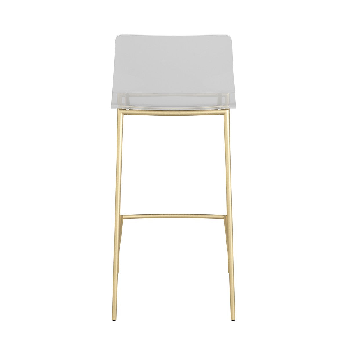 Set Of Two 35" Clear And Gold Metal Low back Counter Height Bar Chairs With Footrest