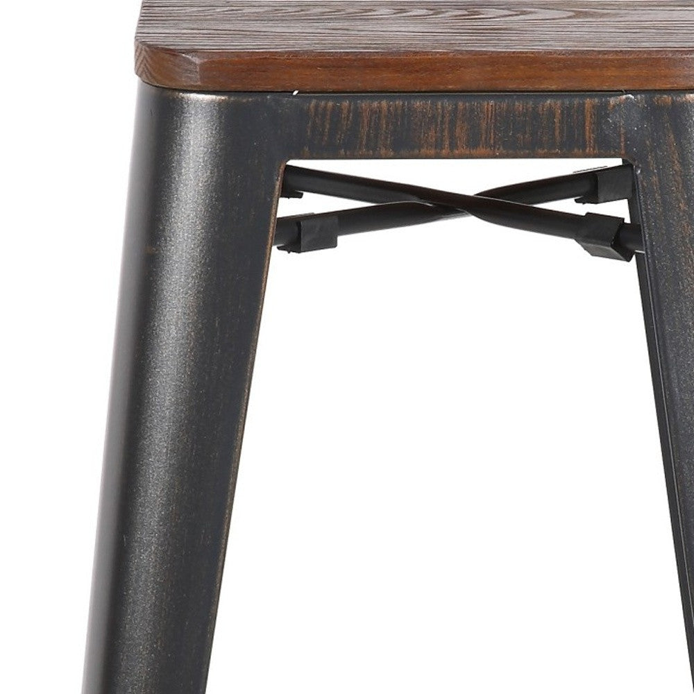 Set Of Four 30" Brown And Black Backless Bar Height Bar Chairs With Footrest