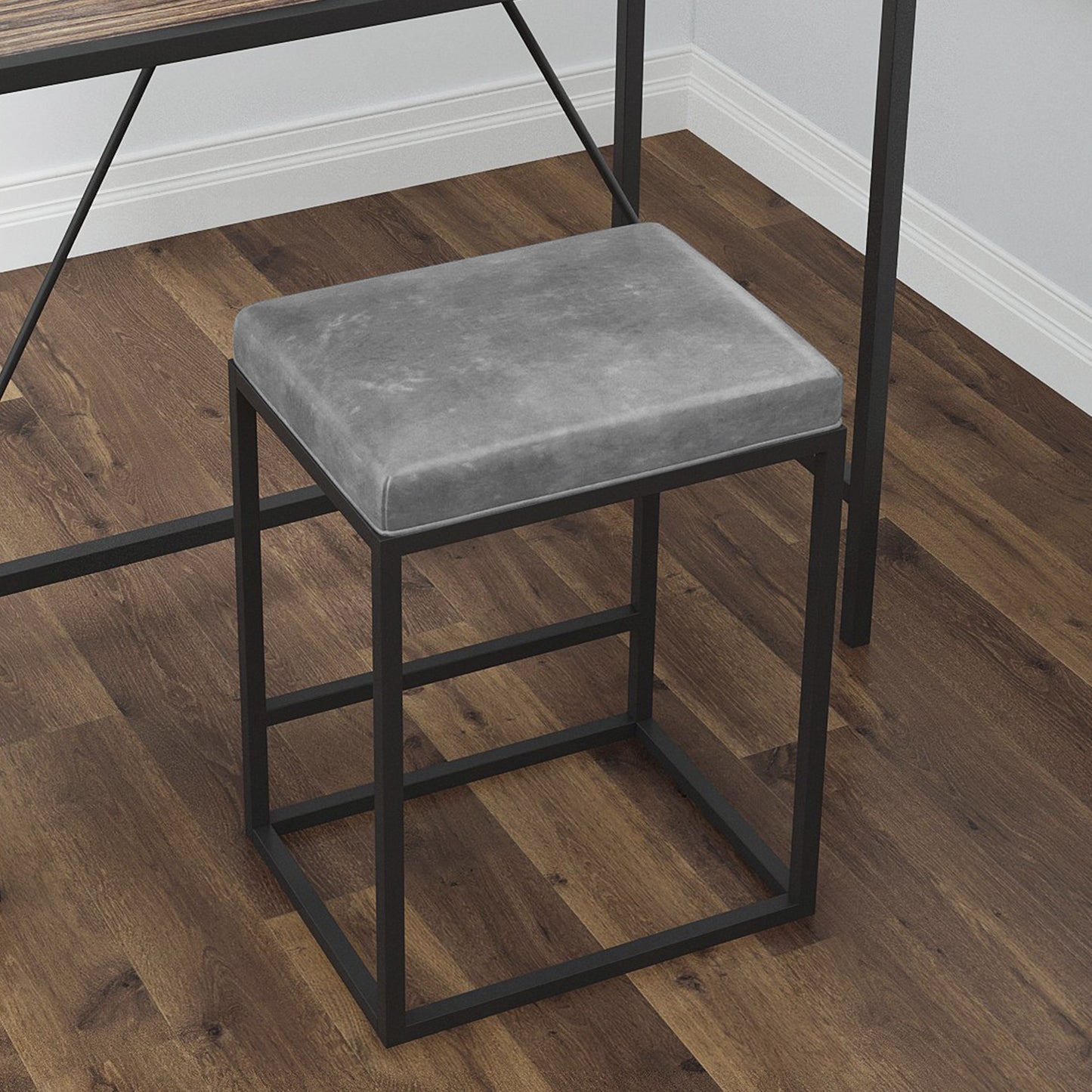 Set Of Two 24" Gray And Black Faux leather And Metal Backless Counter Height Bar Chairs With Footrest
