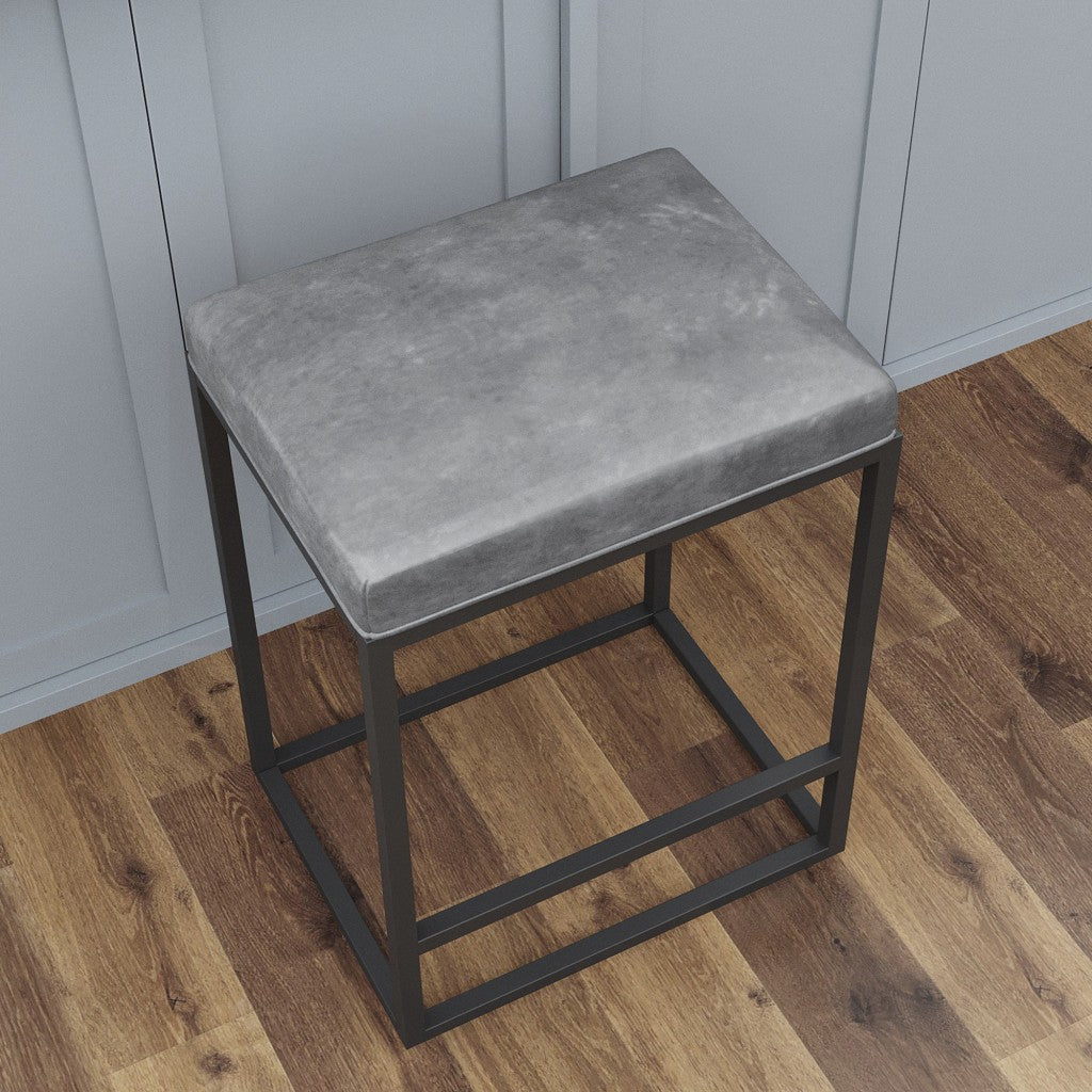 Set Of Two 24" Gray And Black Faux leather And Metal Backless Counter Height Bar Chairs With Footrest