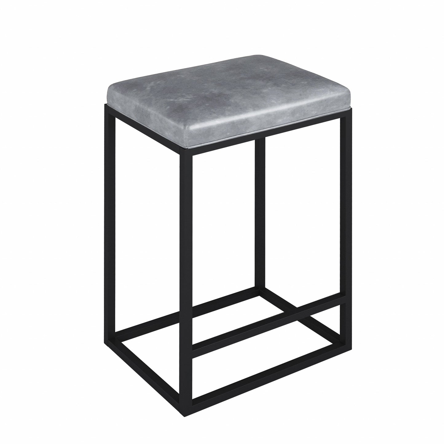 Set Of Two 24" Gray And Black Faux leather And Metal Backless Counter Height Bar Chairs With Footrest