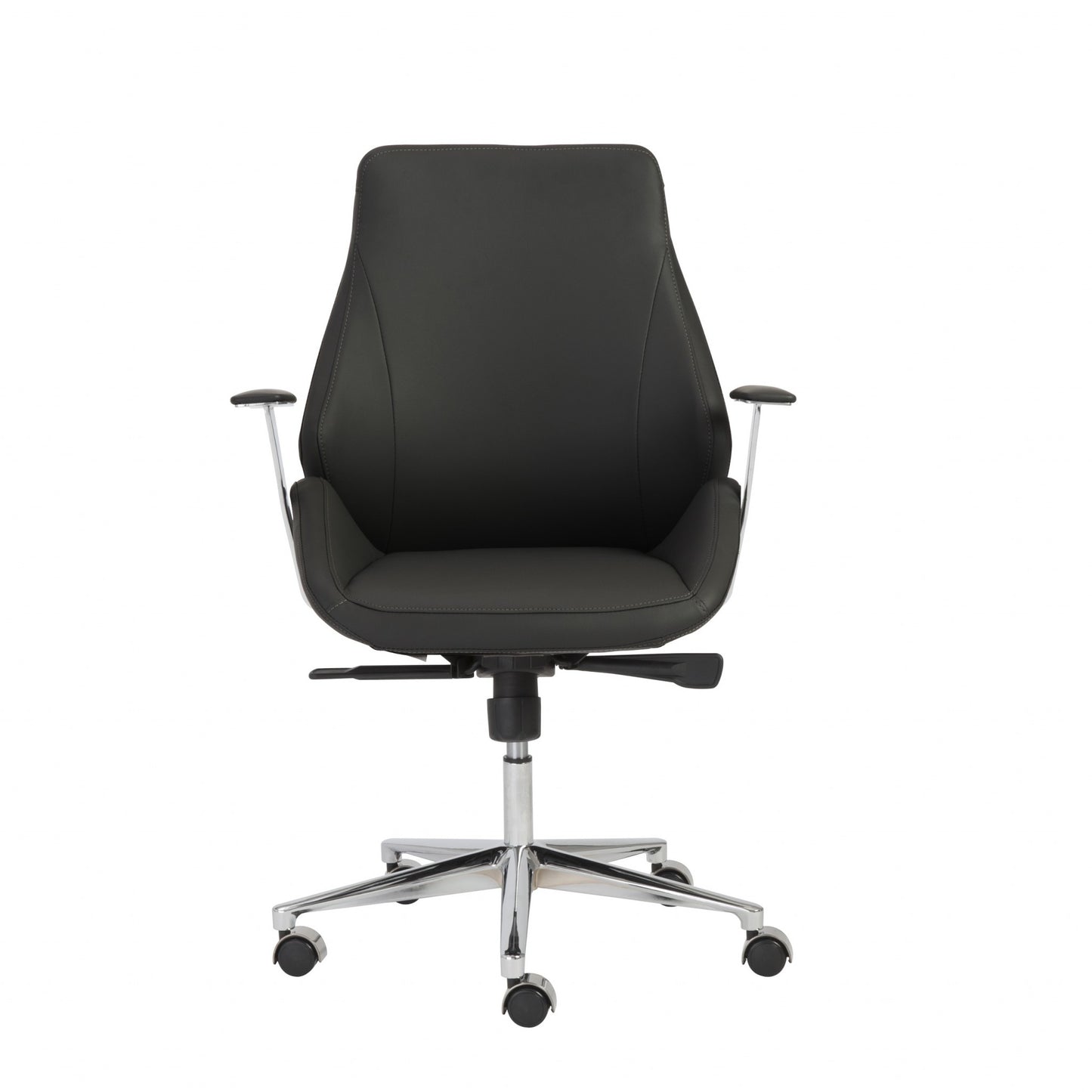 Black Faux Leather Seat Swivel Adjustable Task Chair Leather Back Steel Frame