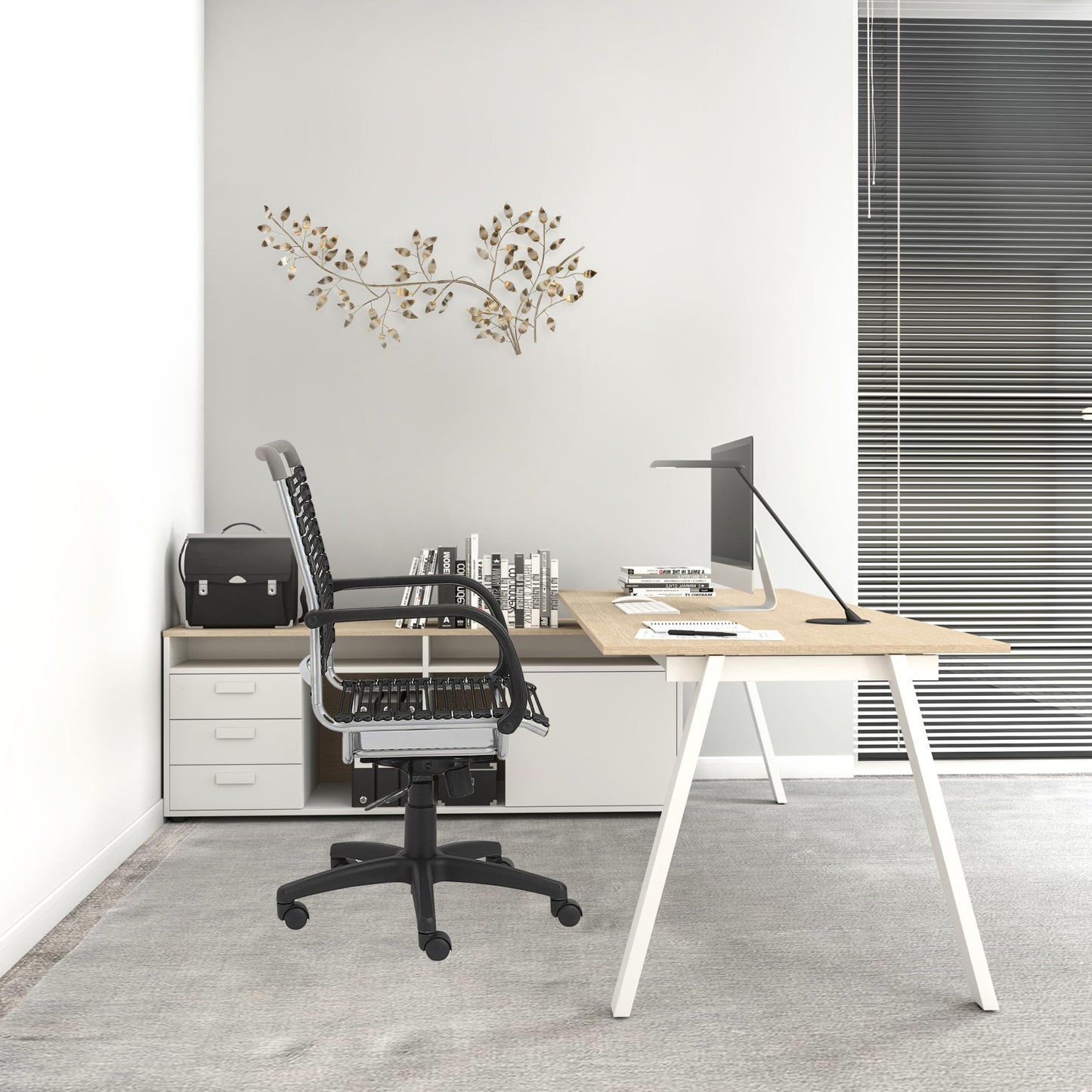Black Swivel Adjustable Task Chair Bungee Back Steel Frame