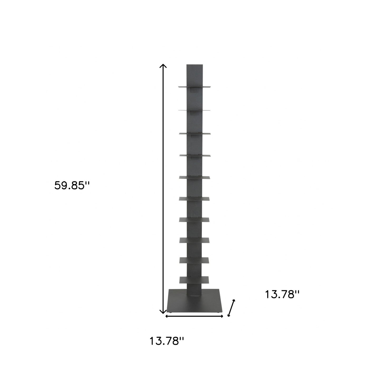 Dark Gray Metal Ten Shelf Modern Tower Bookcase