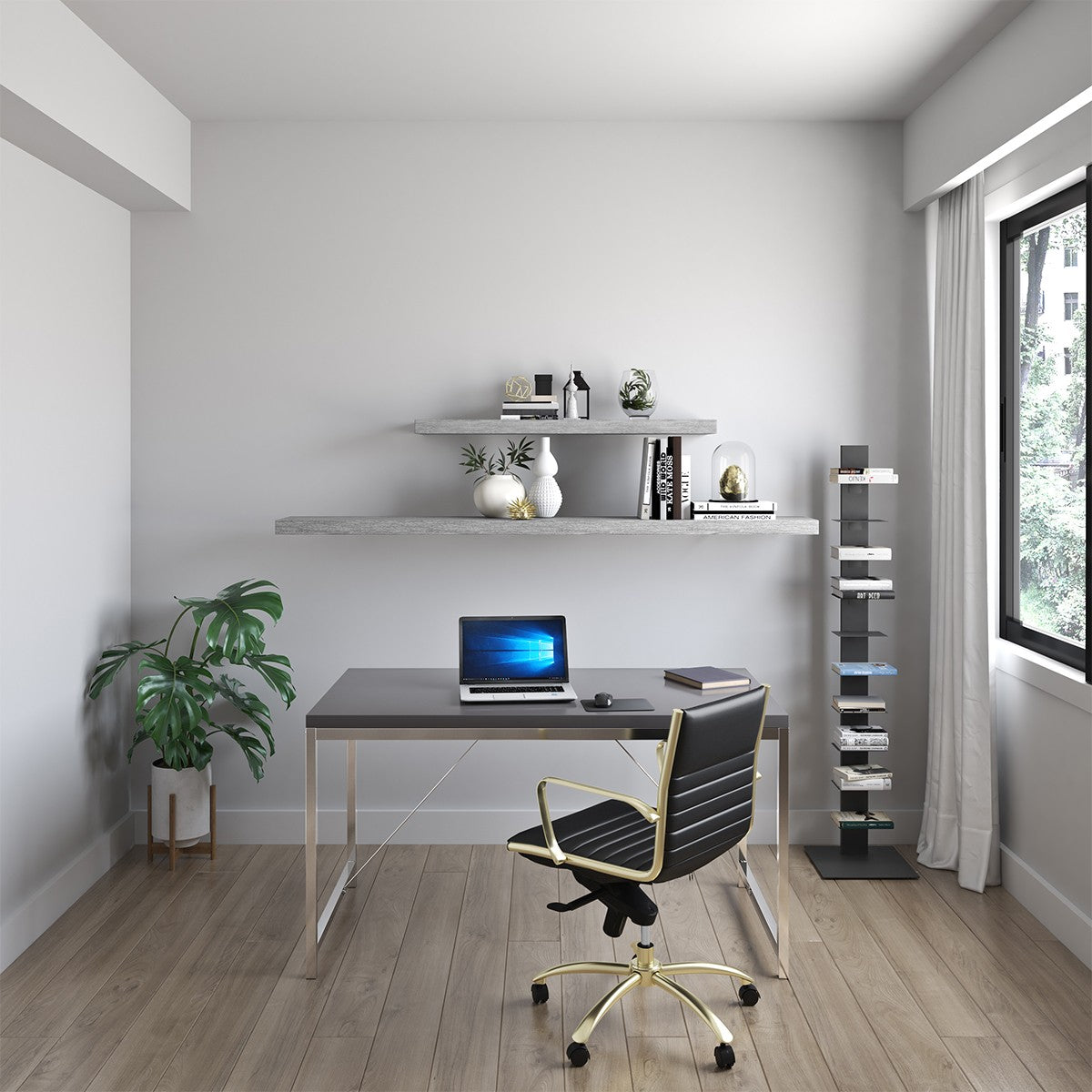 75" Dark Gray Whitewash Wooden Floating Shelf