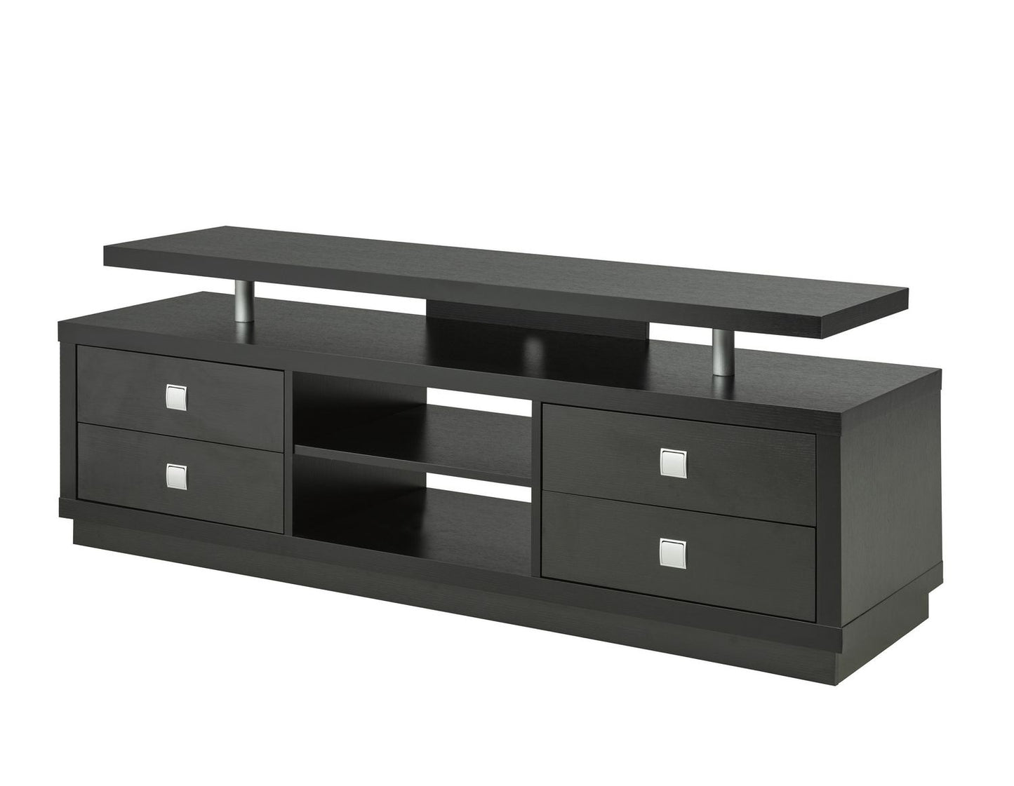 66" Dark Brown Particle Board And Mdf Cabinet Enclosed Storage TV Stand