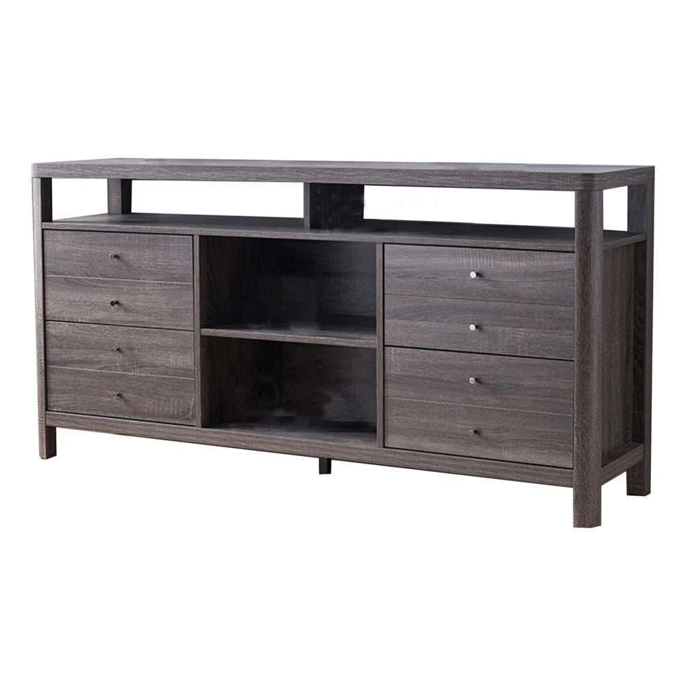 60" Gray Particle Board And Mdf Cabinet Enclosed Storage TV Stand