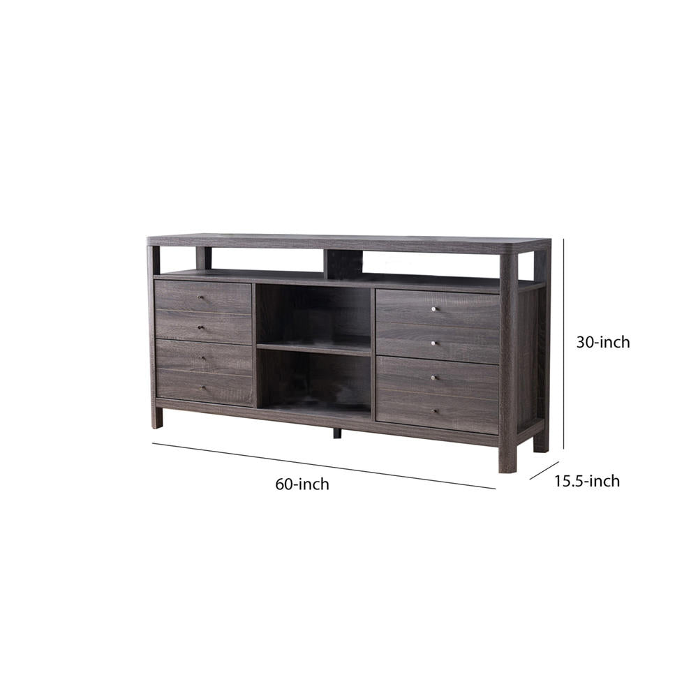 60" Gray Particle Board And Mdf Cabinet Enclosed Storage TV Stand