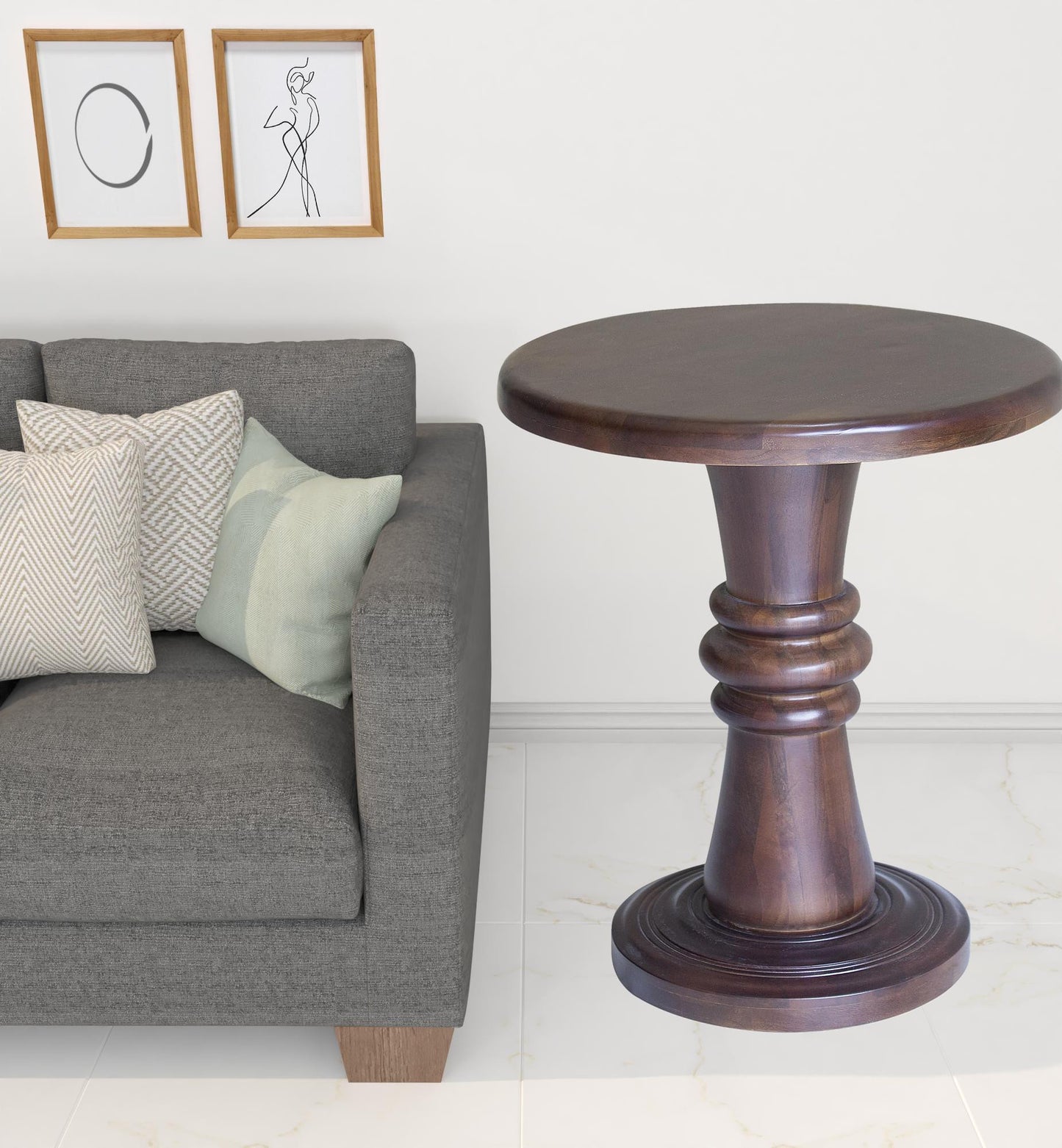 28" Brown Solid Wood Round End Table