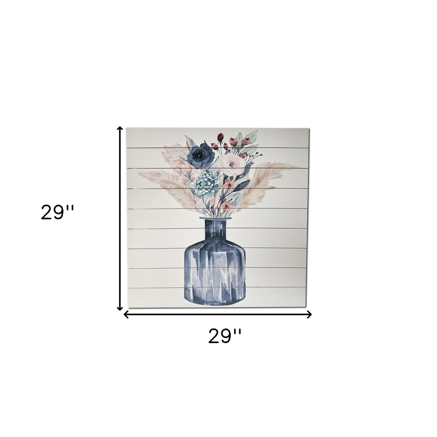 Pampas Leaves and Flower Bouquet Wood Plank Wall Art