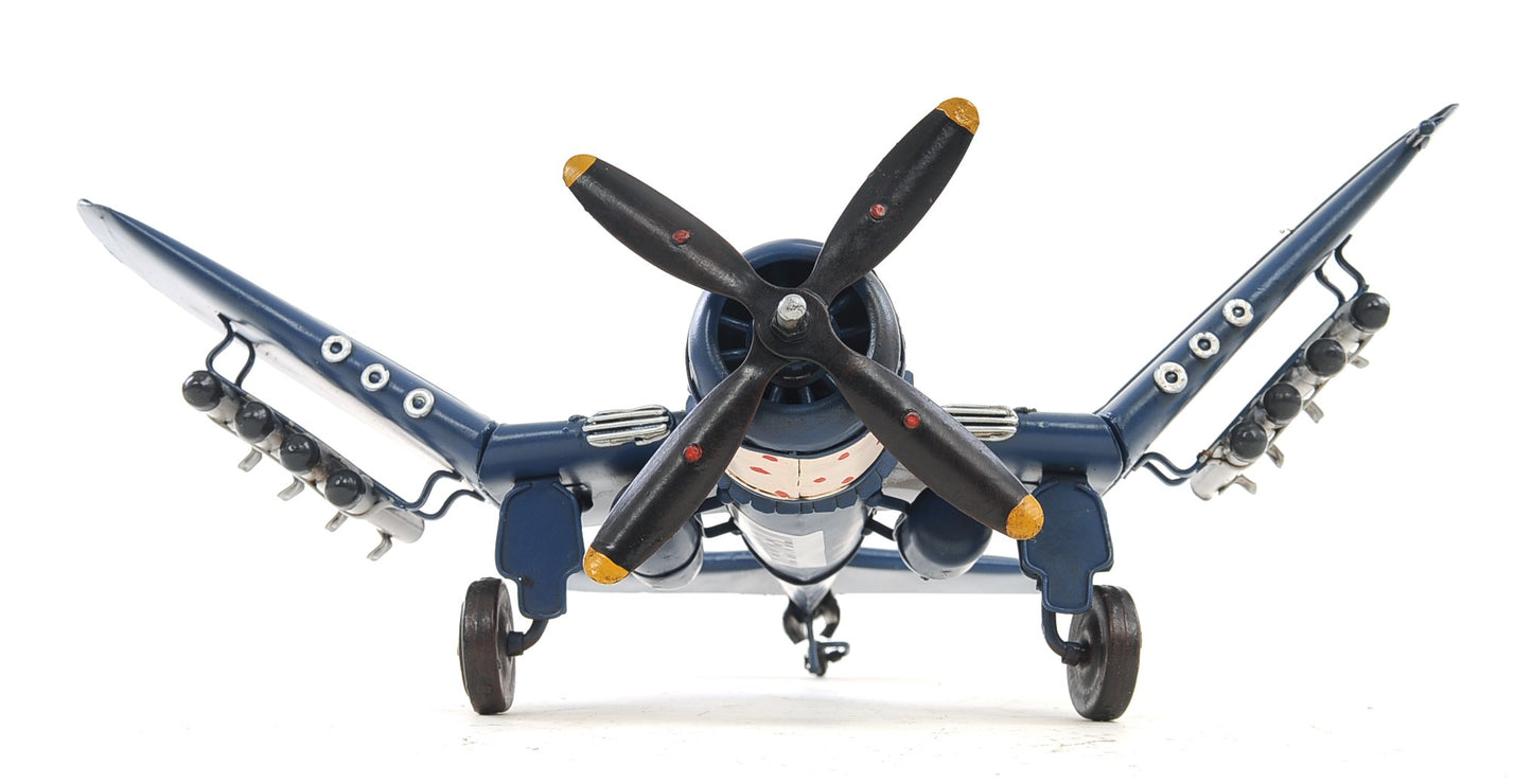 6" Blue Metal Airplane Hand Painted Decorative Airplane