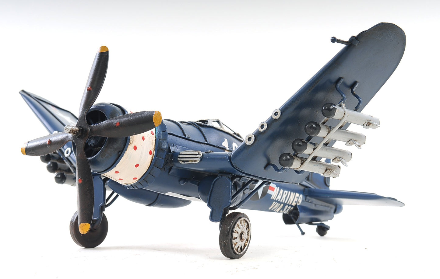 6" Blue Metal Airplane Hand Painted Decorative Airplane
