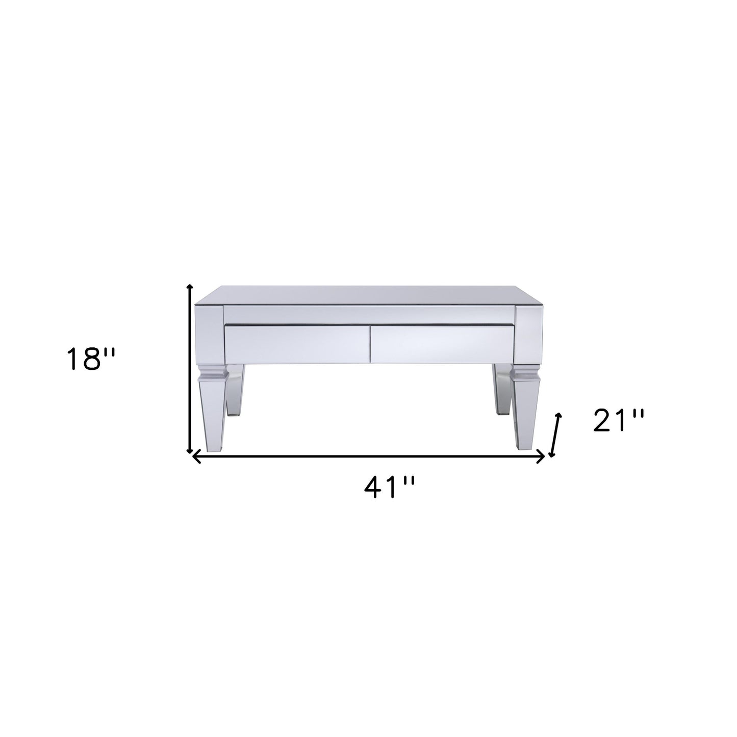 41" Silver Glam Mirrored Glass Rectangular Mirrored Coffee Table