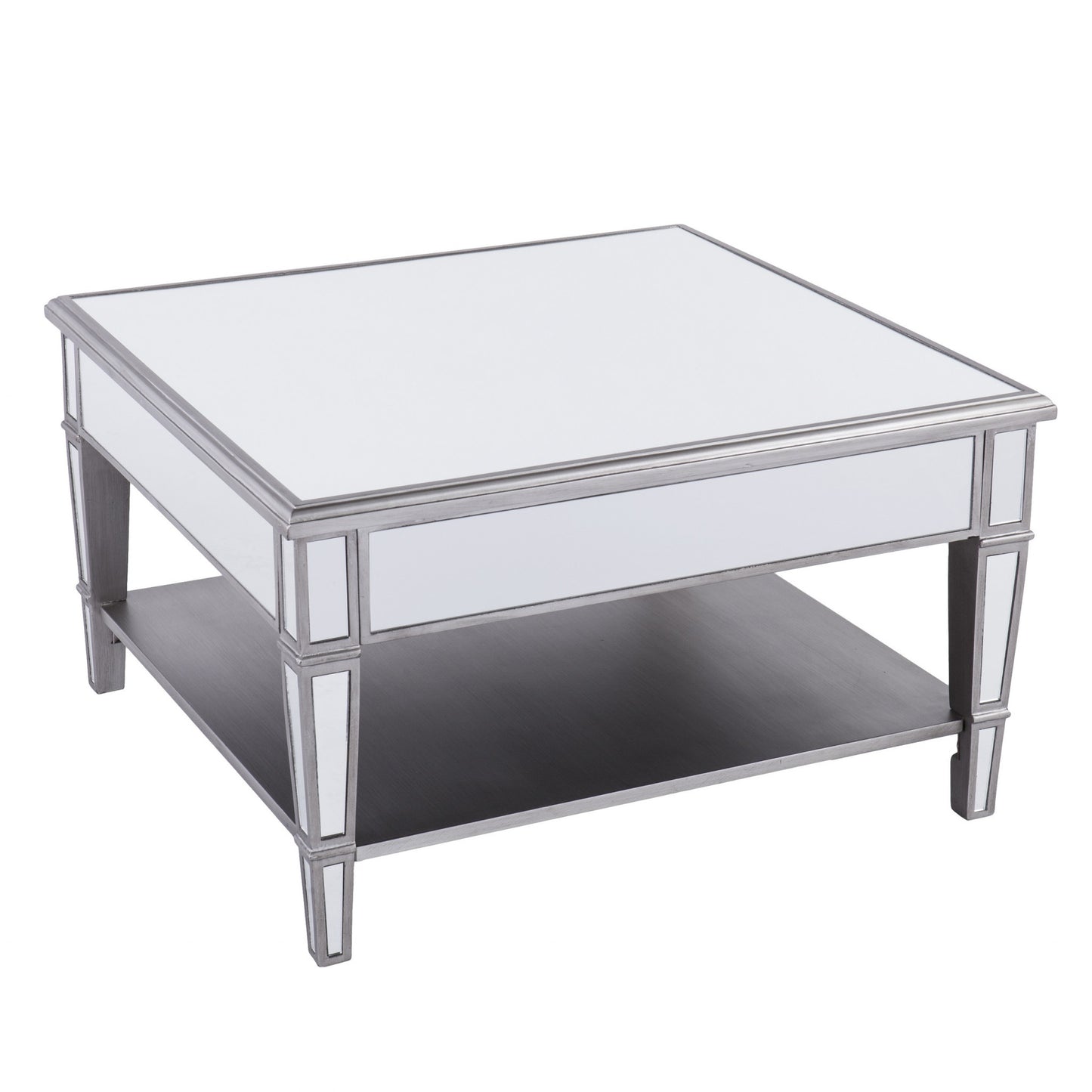 29" Silver Mirrored Glass Square Coffee Table