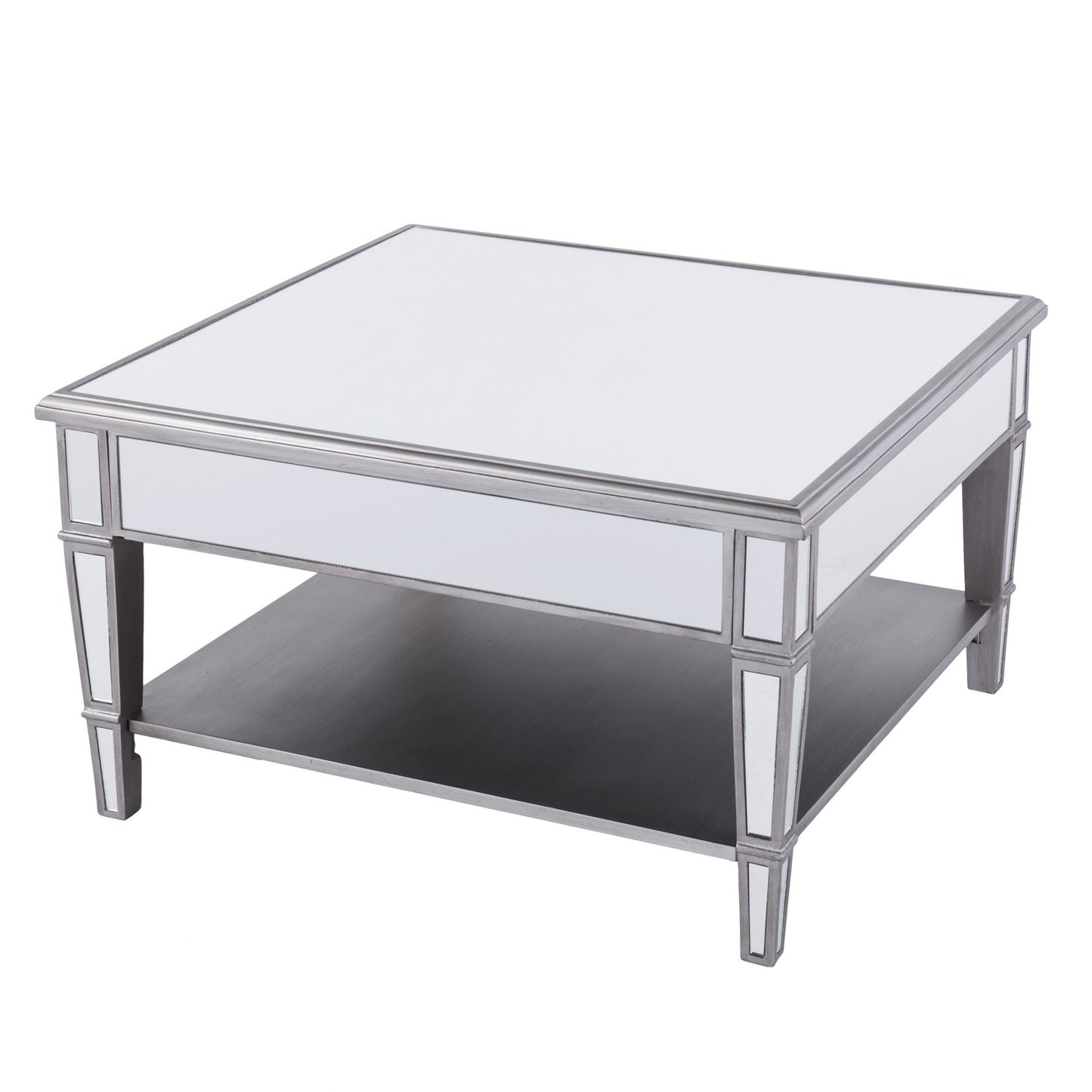 29" Silver Mirrored Glass Square Coffee Table