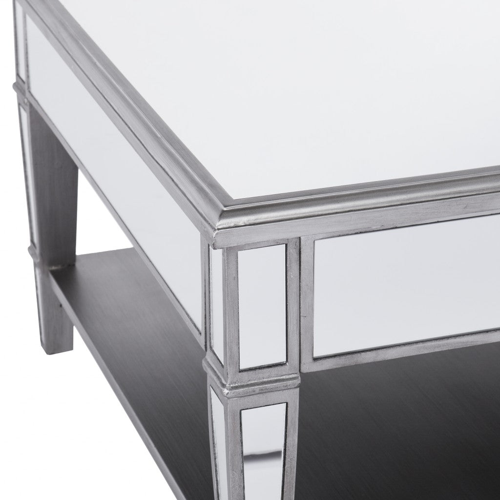 29" Silver Mirrored Glass Square Coffee Table