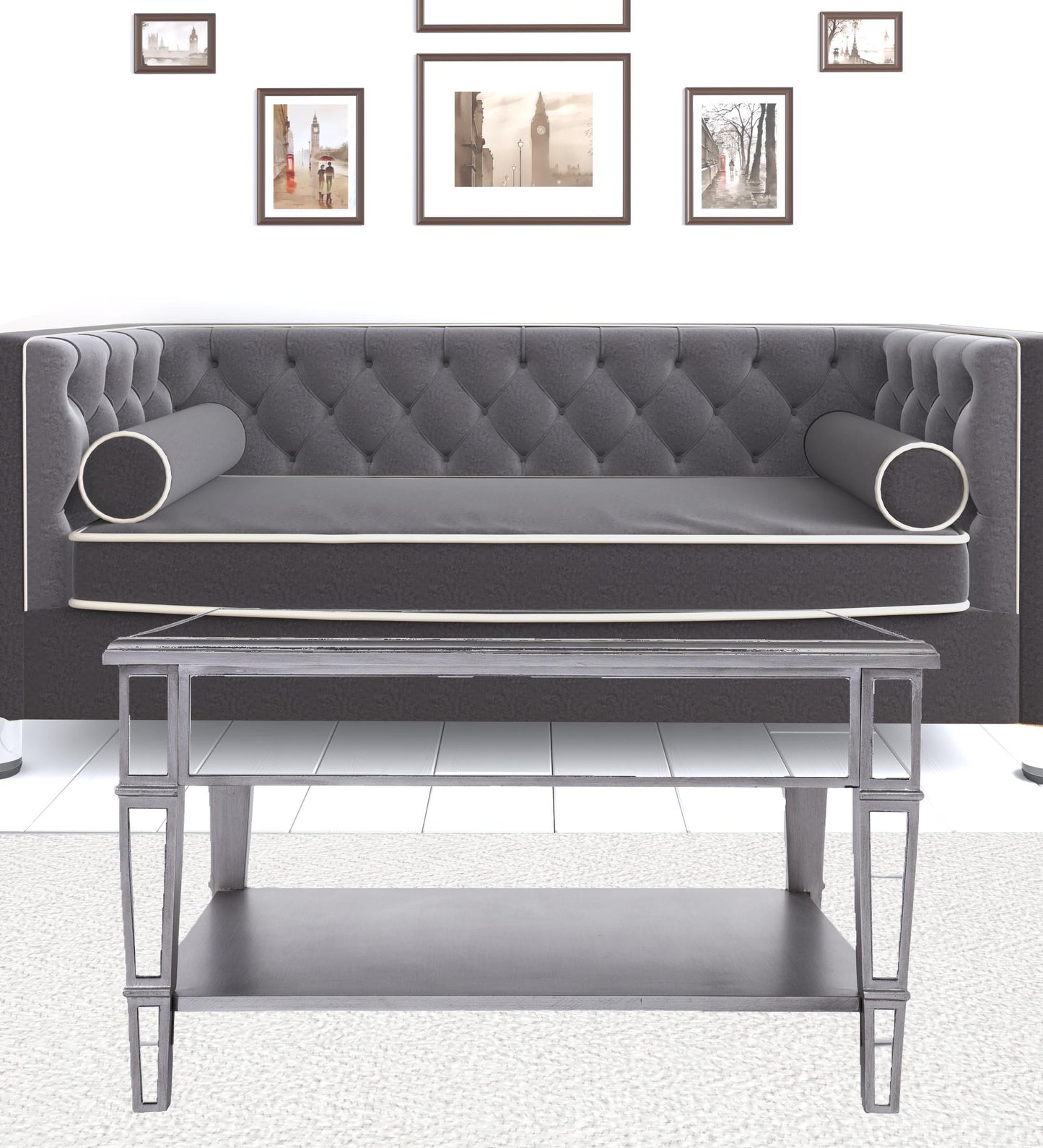 29" Silver Mirrored Glass Square Coffee Table