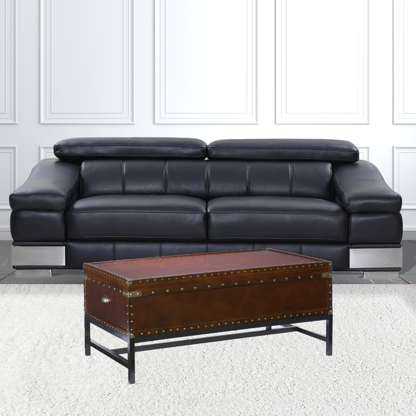 42" Brown Manufactured Wood And Metal Rectangular Coffee Table