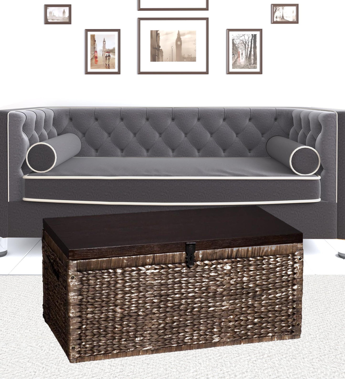 38" Gray Manufactured Wood And Metal Rectangular Coffee Table