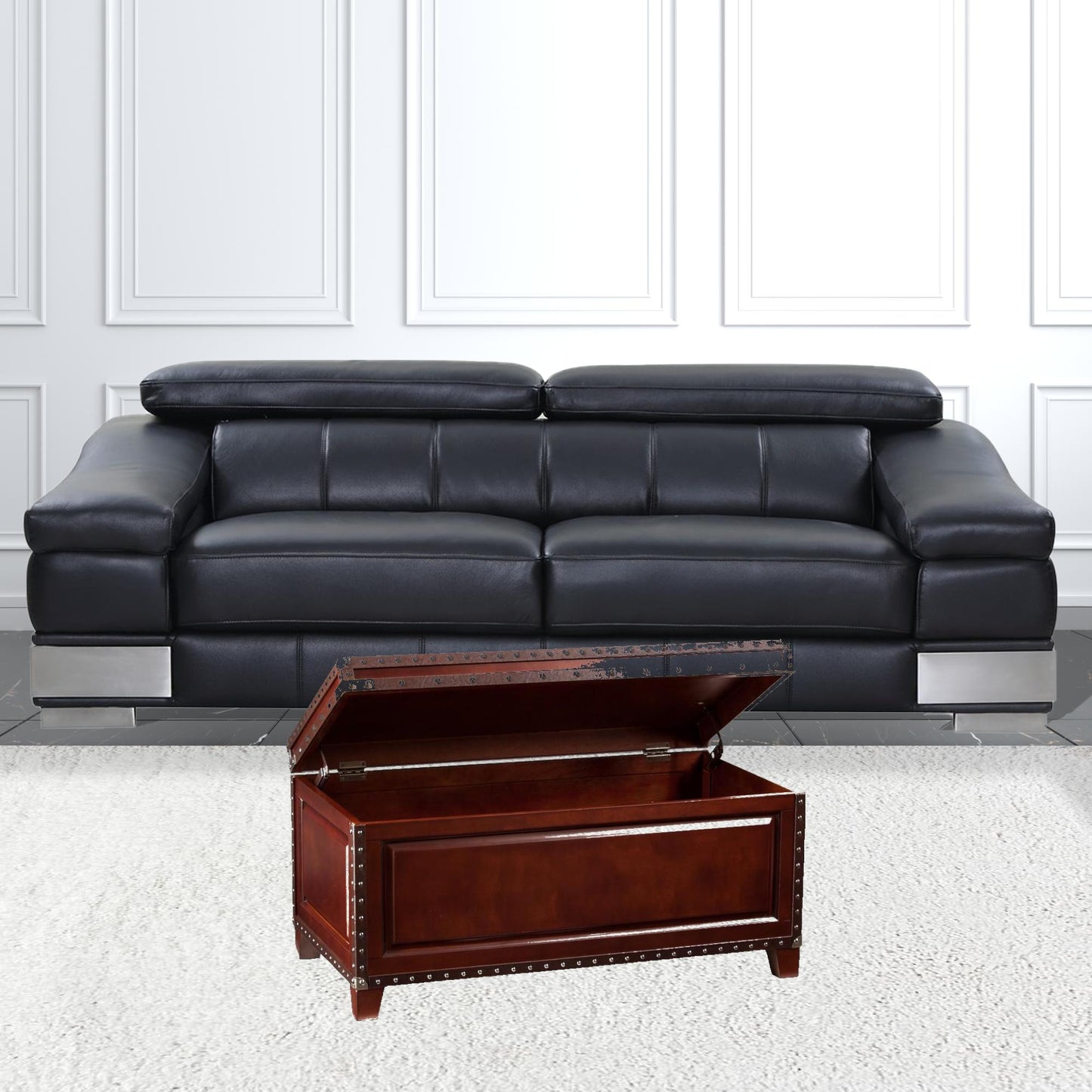 40" Brown Solid Wood And Metal Rectangular Coffee Table