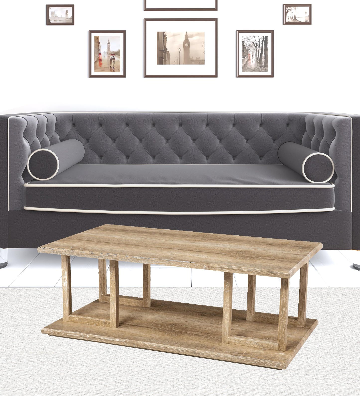 42" Natural Light Brown Wood Two Tier Rectangular Coffee Table