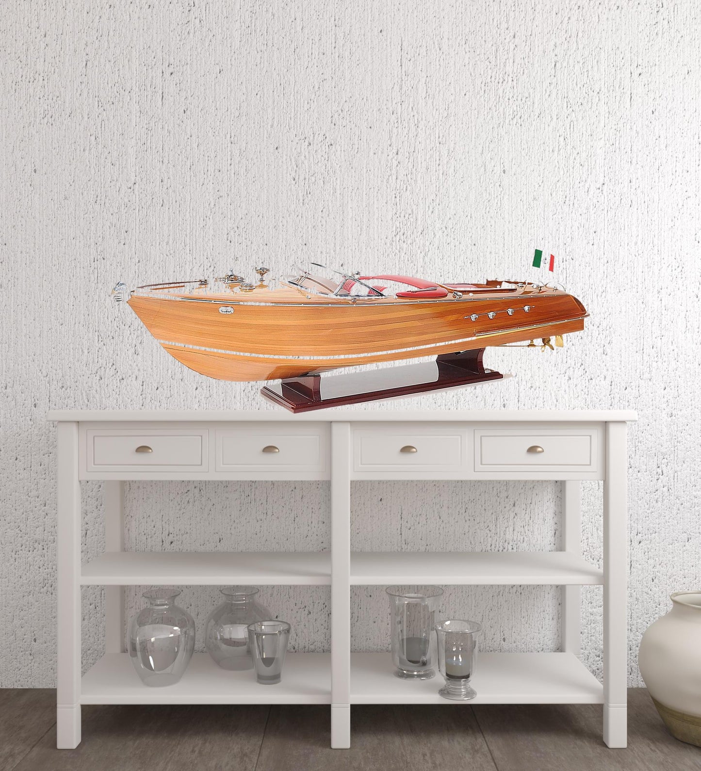15" Wood Brown Riva Aquarama Speedboat Exclusive Display Case Edition Boat Hand Painted Decorative Boat