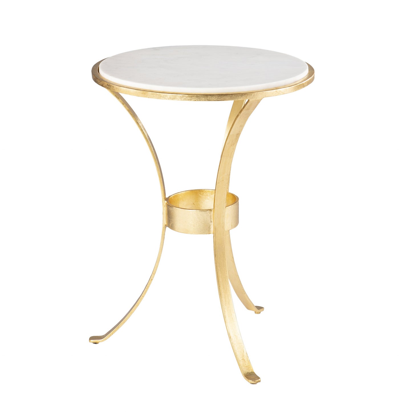 23" Gold Marble And Iron Round End Table