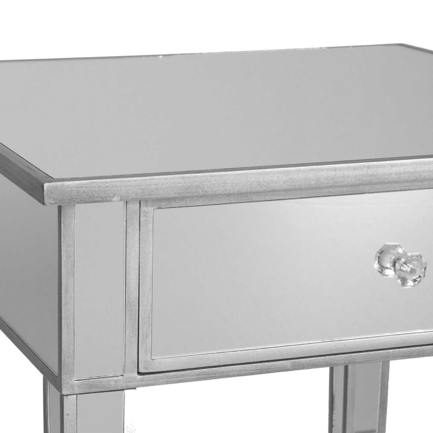 29" Silver And Reflective Glass Square Mirrored End Table