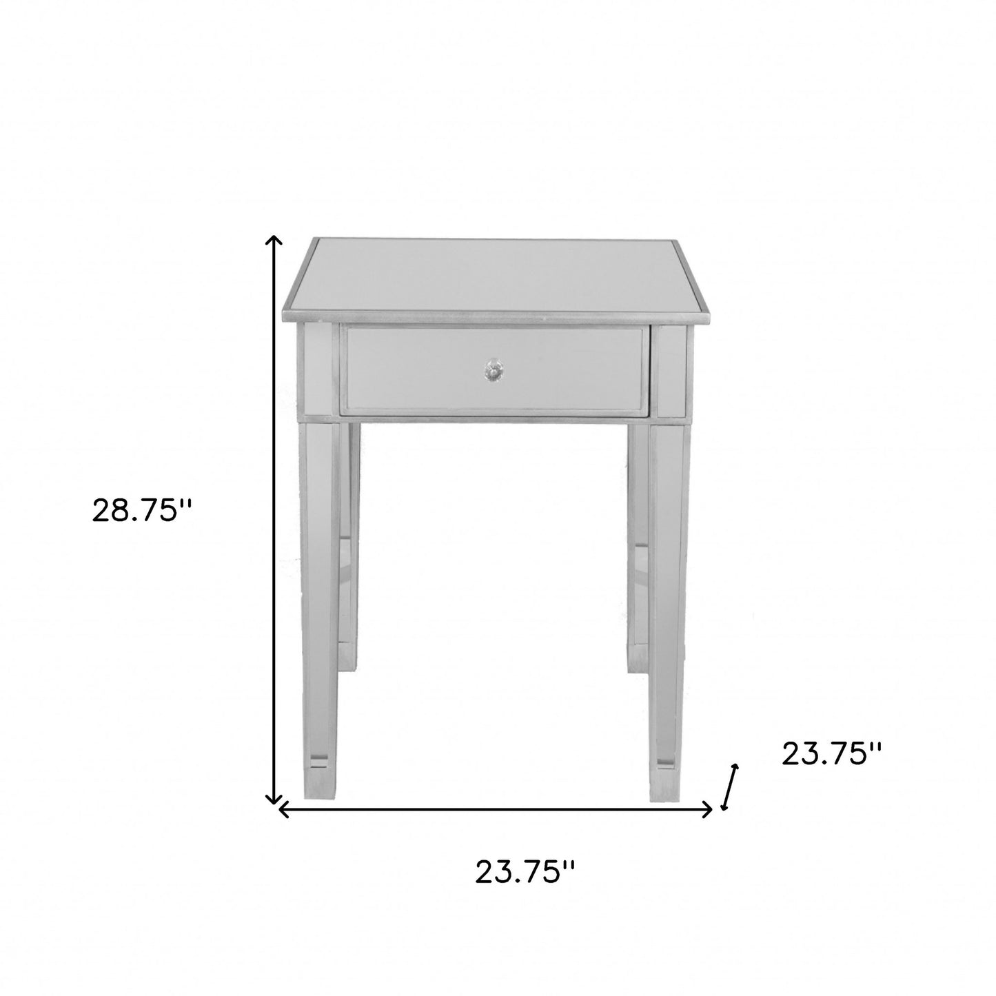 29" Silver And Reflective Glass Square Mirrored End Table