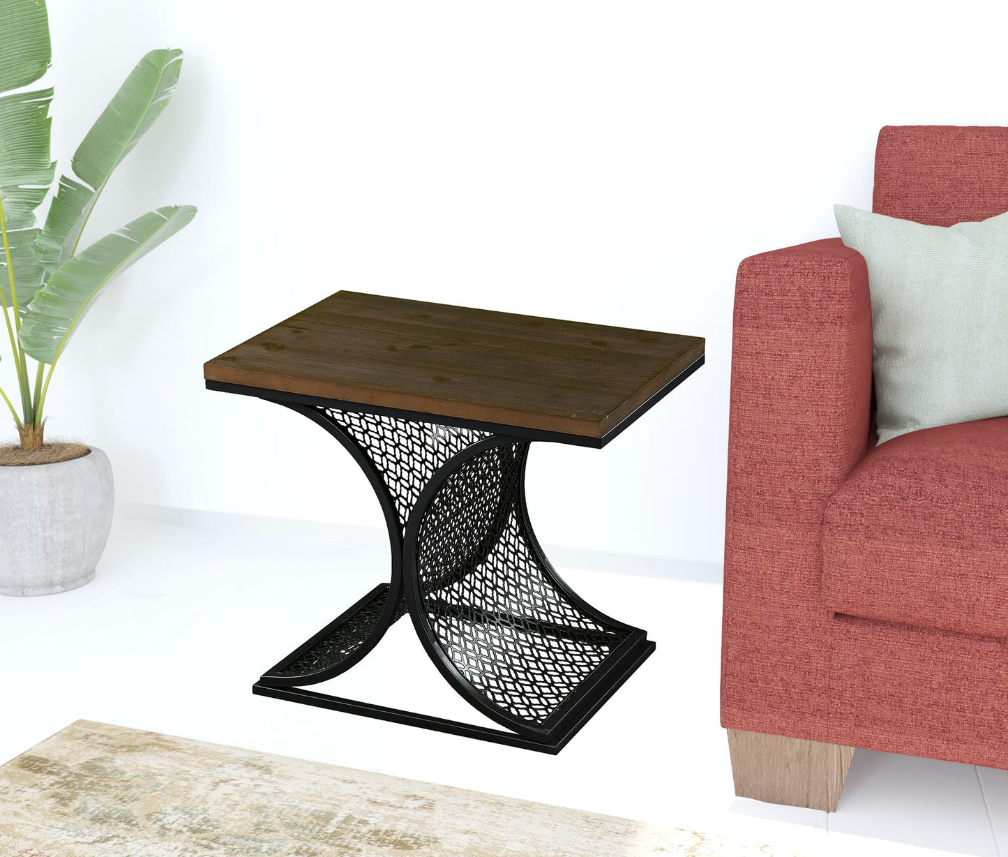 19" Black And Brown Manufactured Wood And Iron Rectangular End Table