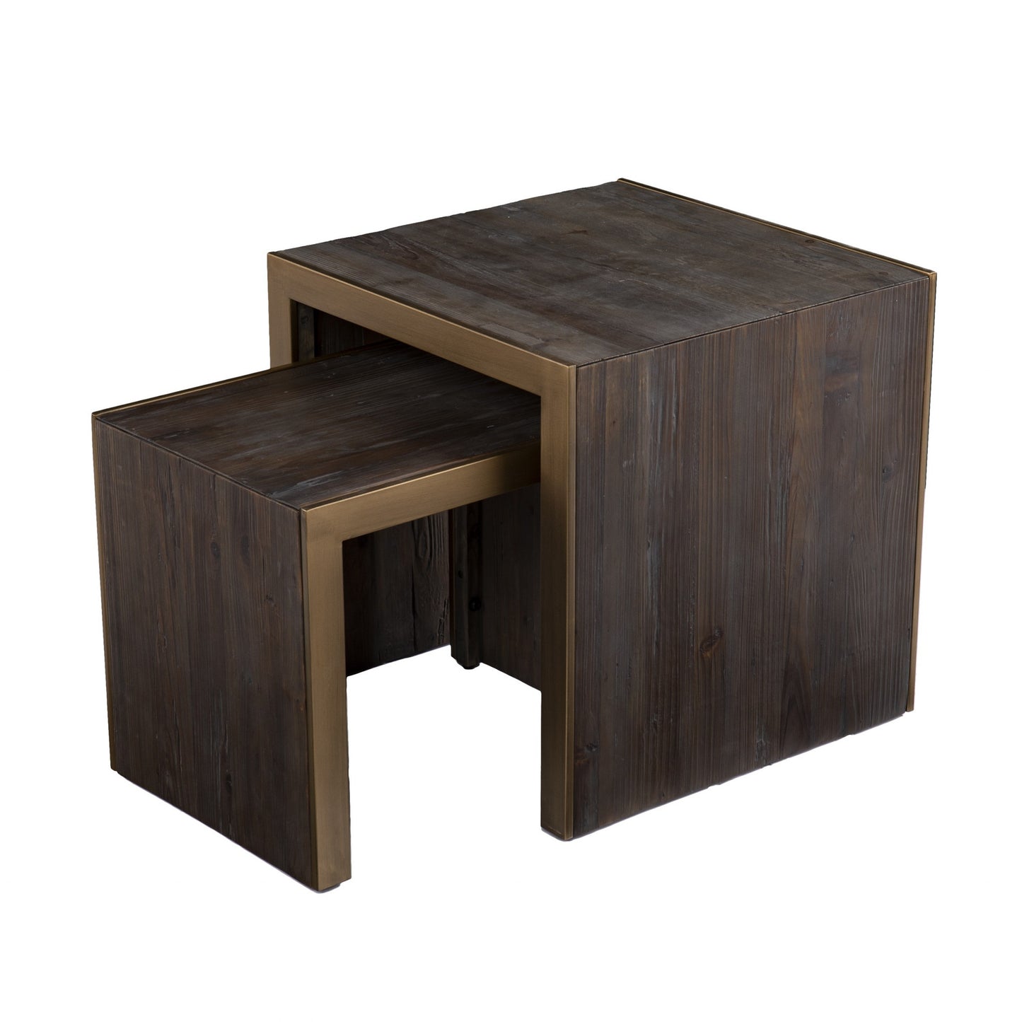 Set Of Two 19" Gray Solid Wood and Gold Chunky Nested End Tables