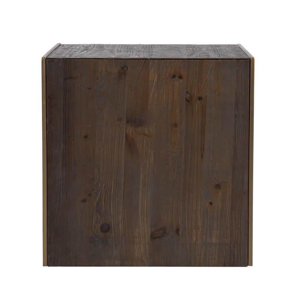Set Of Two 19" Gray Solid Wood and Gold Chunky Nested End Tables