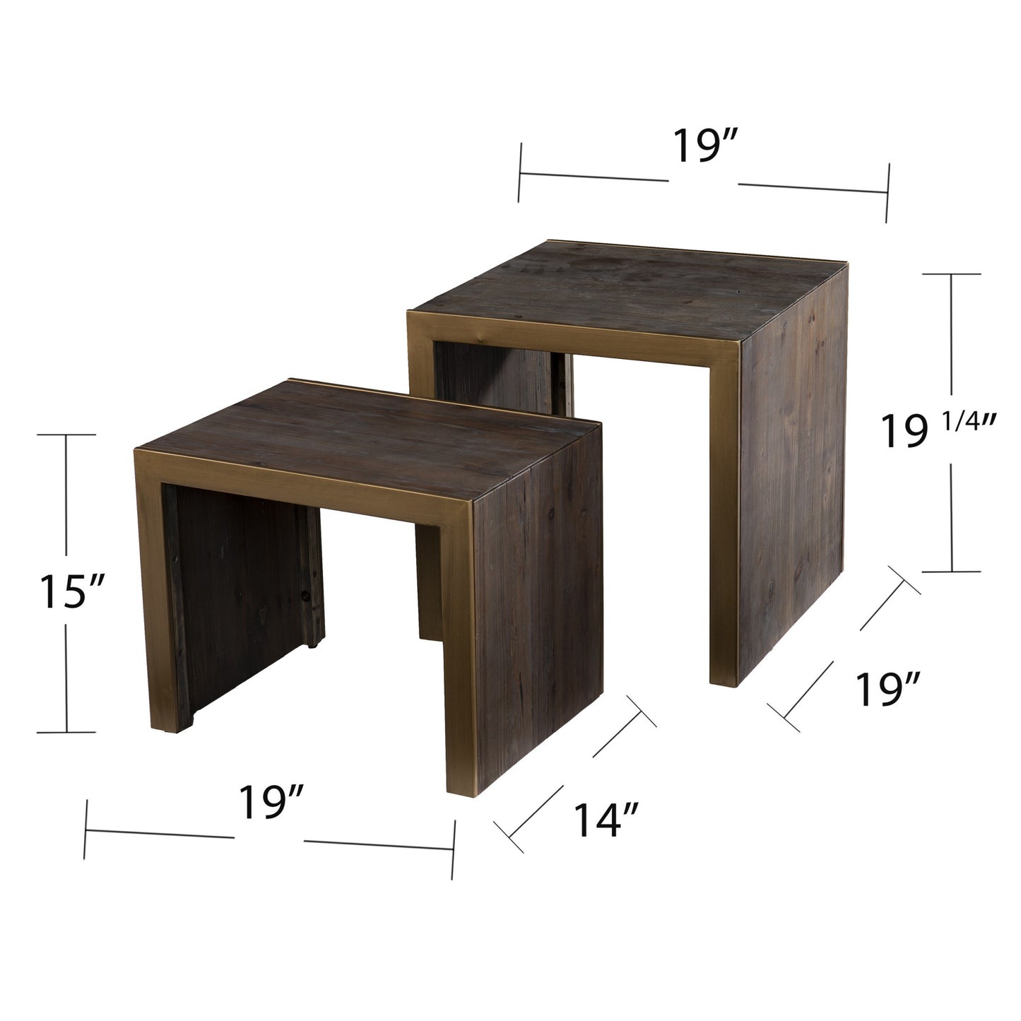 Set Of Two 19" Gray Solid Wood and Gold Chunky Nested End Tables