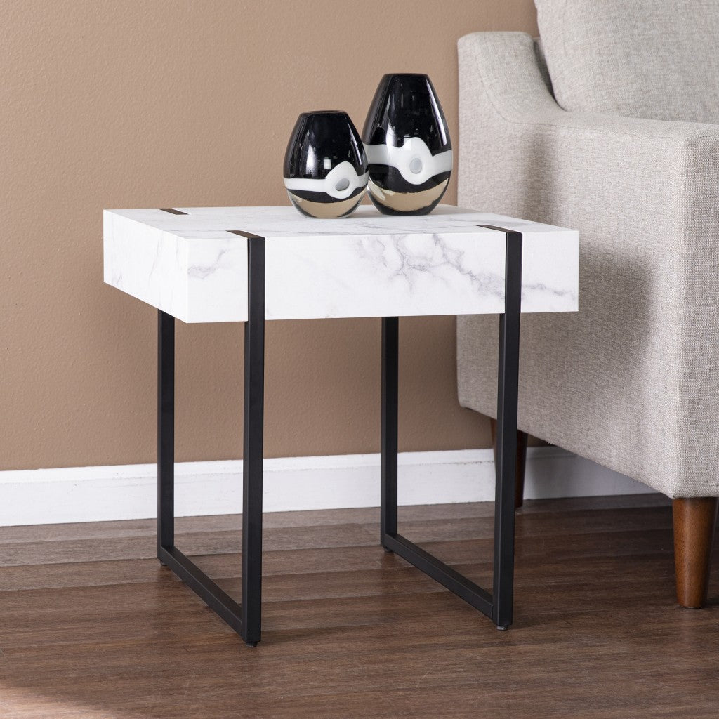 20" White Manufactured Wood And Iron Square End Table