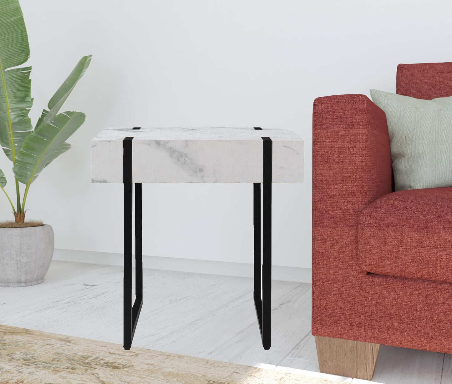 20" White Manufactured Wood And Iron Square End Table