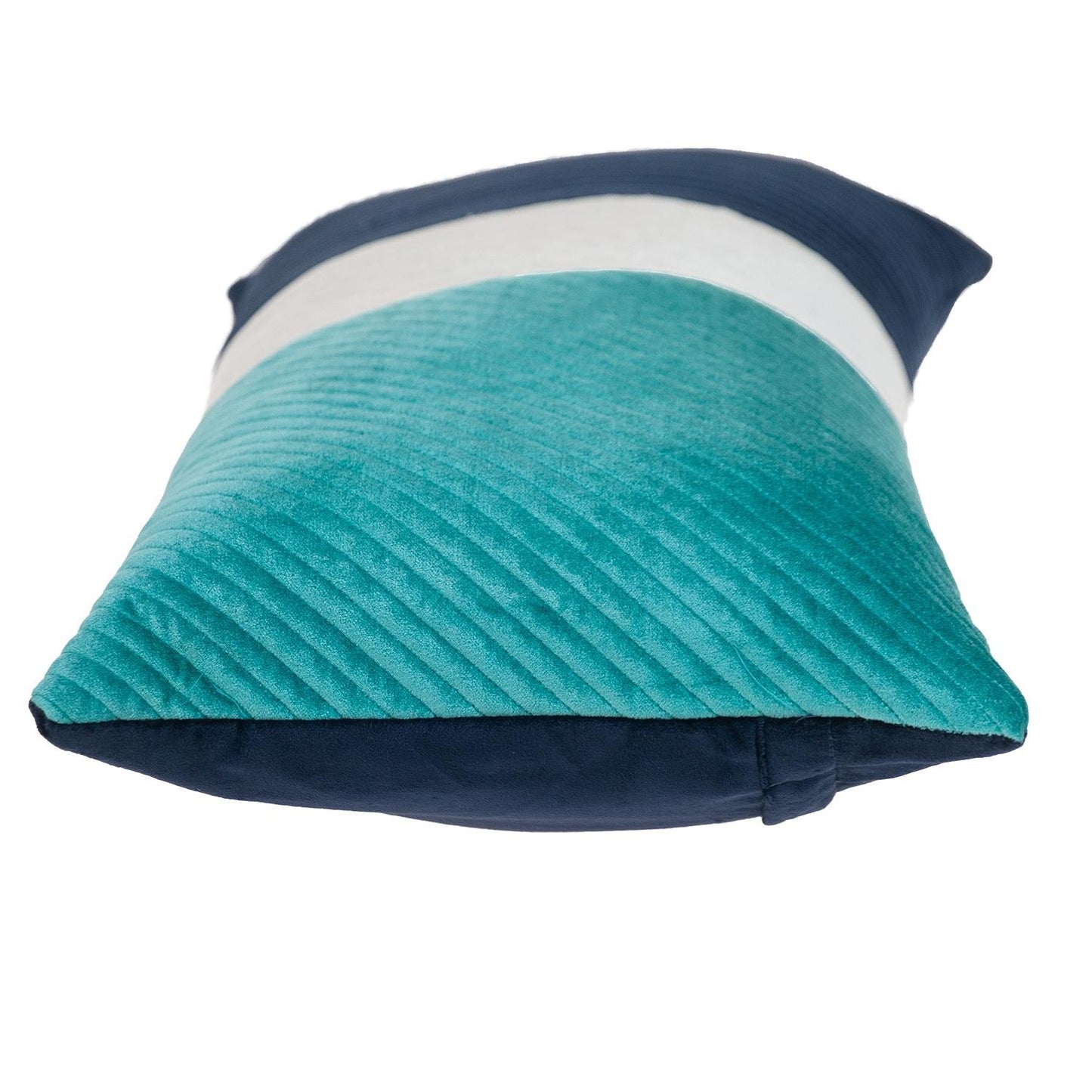 Navy Blue and Sea Blue Quilted Colorblock Velvet Lumbar Throw Pillow