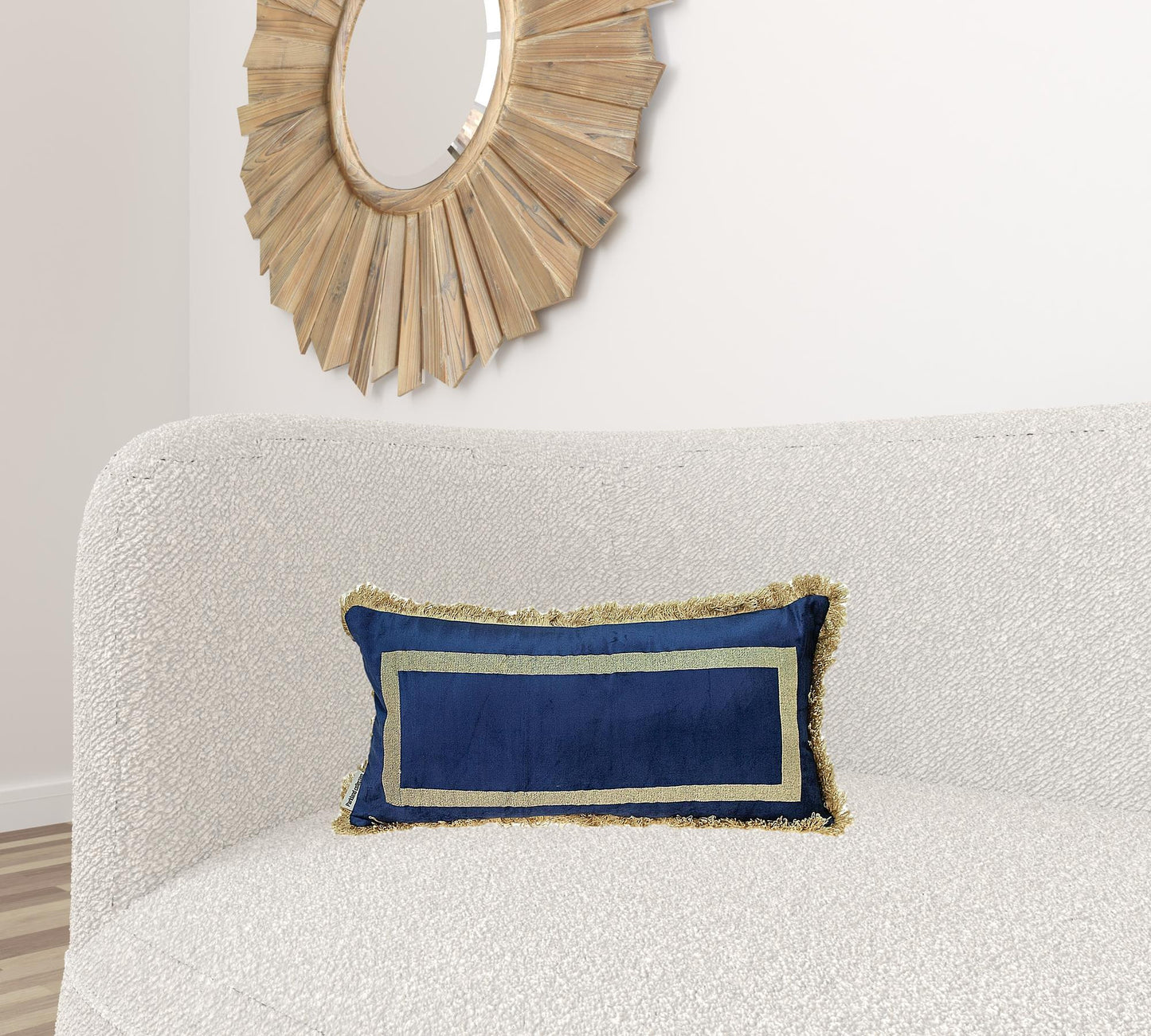 Boho Blue with Gold Fringe Decorative Lumbar Throw Pillow